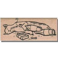 Rubber Stamp, Party Cat, Funny,Drink,Bottle,Kitten,Animal,Sleeping,Smoking,Kitty