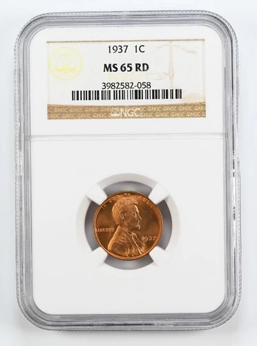 Certified 1937 Lincoln Cent NGC MS65 Red Wheat Penny 1c