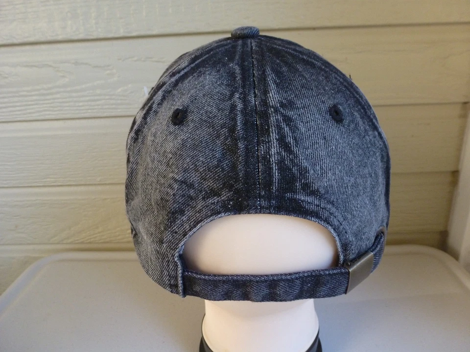 Cheveux Denim Hat Black Embroidered Skull Rose Distressed Strapback Boho - Image 4 of 4