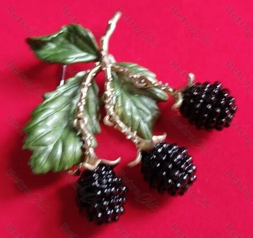 Vintage Art Deco Style Realistic Blackberries Fruit Articulated Brooch Jewellery - Picture 8 of 12