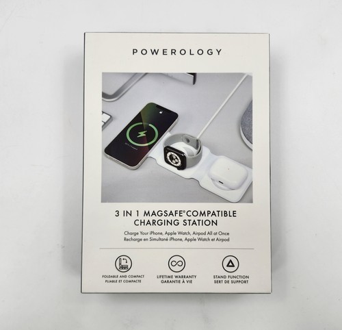 Powerology Station de Charge Pliable MagSafe 3 en 1 Blanc