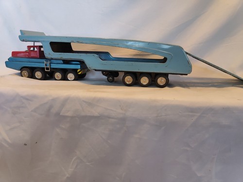 Remolque de colección SSS International Japón litografía de hojalata camión transporte para carros de juguete con rampa. - Imagen 14 de 18