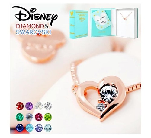 Remise Collier pierre de naissance Disney March diamant Swarovski or 24 carats