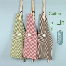 Kitchen Apron Fashionable Linen Striped Aprons For Restaurant Work Chef Waiter A