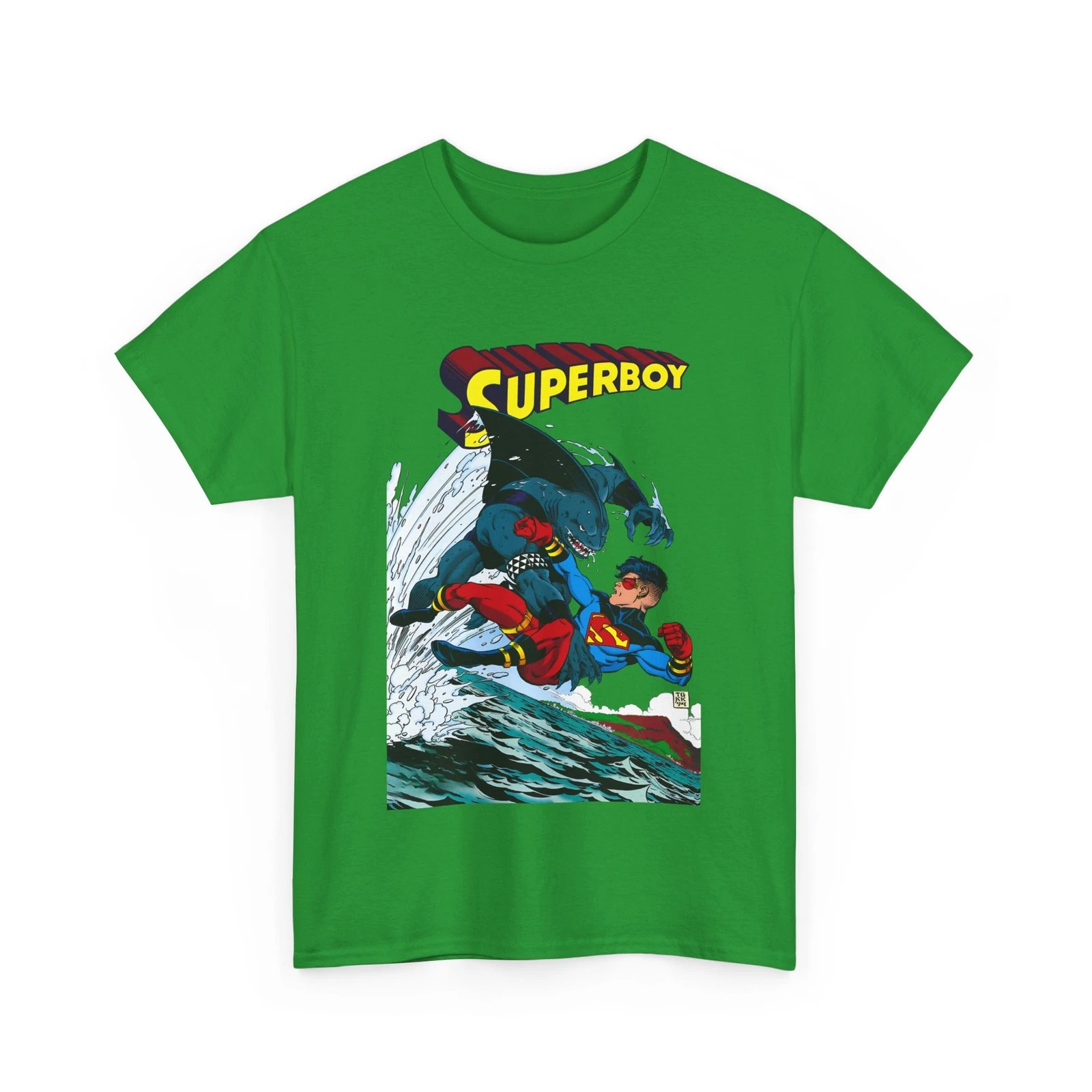 Superboy Vs King Shark T-Shirt - Tom Grummett Art - Superman Family - DC Comics