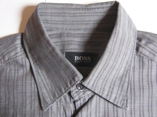 C0382 HUGO BOSS Chemise à Manches Courtes Taille M Gris Rayures comme Neuf - Photo 1/1