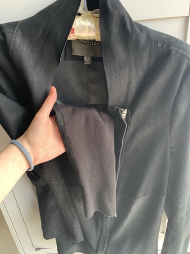 Muubaa Black Suede Drape Collar moto Biker Jacket Women’s size 12 - Picture 3 of 6