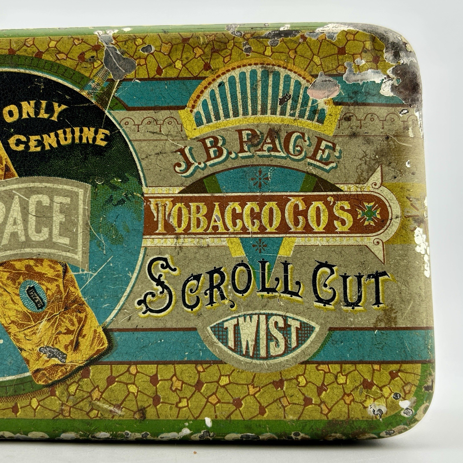 Antique J.B. Pace Scroll Cut Twist Tobacco Tin Somers Bros c.1880s Richmond VA