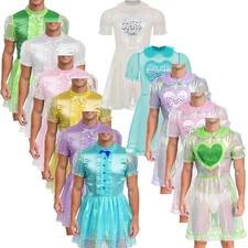 Mens Maid Uniforms French Fancy Dress Cosplay Costume Sissy Mini A-line Dress