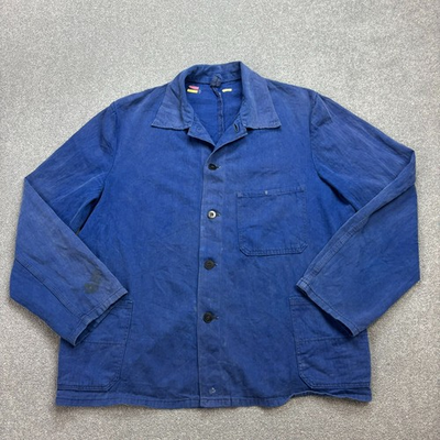 #ad VTG French Jacket Adult Medium Blue Herringbone Workwear Chore Canvas Men $73.77