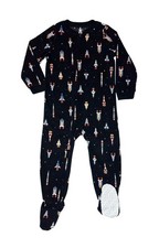Carter's Boy's Rocket Ship Themed Print Black Soft Fleece Footed Pajama Sleeper