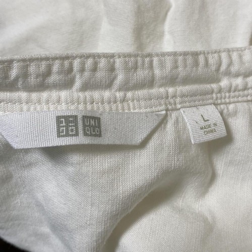Chemise Uniqlo en lin mélangé col bande manches 7/4 boutiques blanche occasion