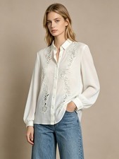 NWOT White Embroidered Lace Long-Sleeved Shirt Blous Size S