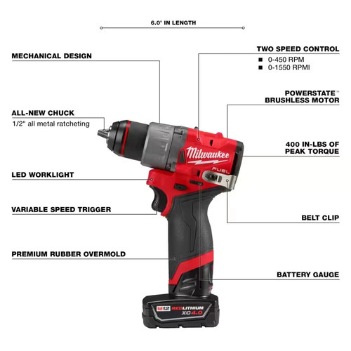 Milwaukee 3497-22 M12 FUEL 12V 2-Tool Combo Kit (Hammer Drill & Impact Driver) - Bild 3 von 10