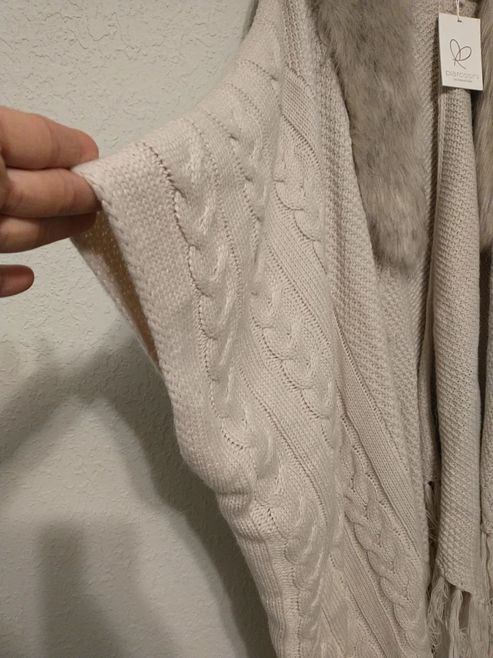 NWT Pia Rossini Almond Colored Wrap With Faux Fur Trim One Size - Image 2 of 4