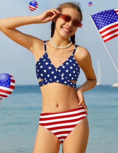 Girls 4th of July Swimsuit Size 10 Size 9 American Flag Bathing Suit Girl Two... - Picture 2 of 8