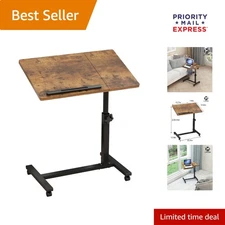 Sturdy Rustic Brown Laptop Stand with Locking Wheels – 35" Adjustable Height