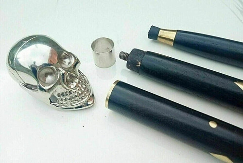 Antik Messing Totenkopf Kopf Griff Holz Gehstock Arbeitsstock Handarbeit Geschenke - Bild 4 von 6