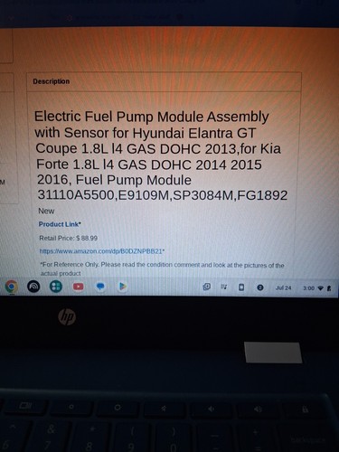 Fuel Pump For Kia Forte 2014 2015 2016 For Hyundai Elantra GT 2013 - Picture 2 of 2