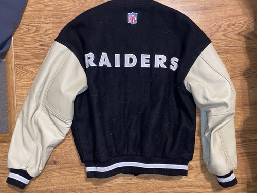 Rare Nike Las Vegas Raiders Mens Leather Wool Bomber Jacket Size Medium - Picture 8 of 10