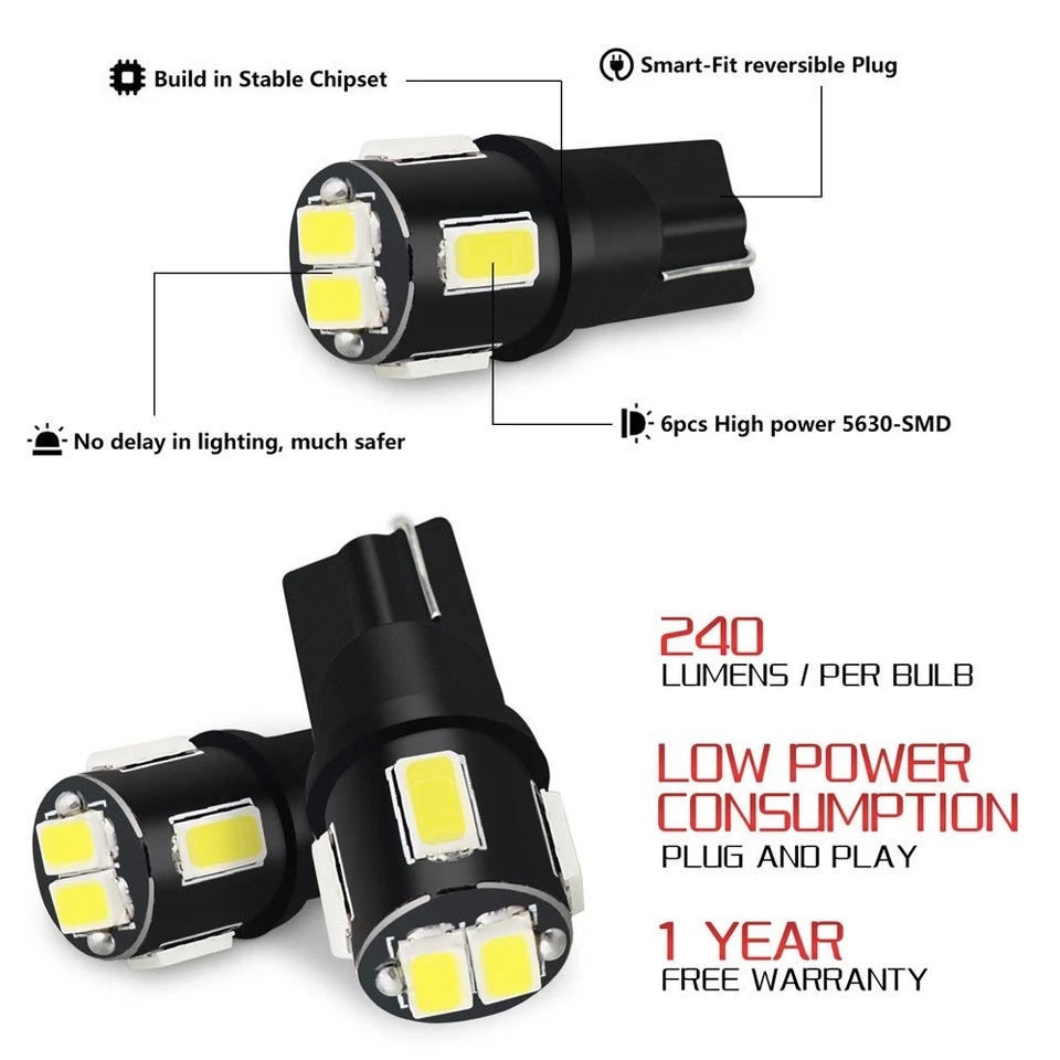 CANBUS 6000K Xenon White T10 LED Interior Light License Plate bulb W5W 2825 158 - Image 3 of 4