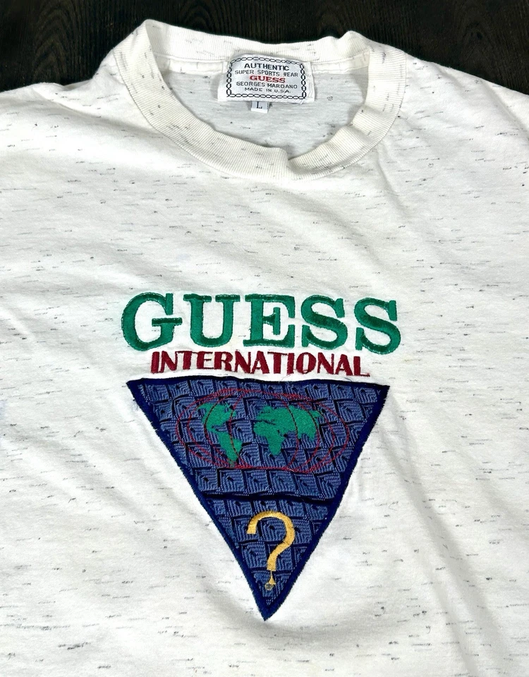 Vtg Guess T-Shirt Men's L White Graphic 80s 90s Georges Marciano Streetwear USA - Image 2 of 4