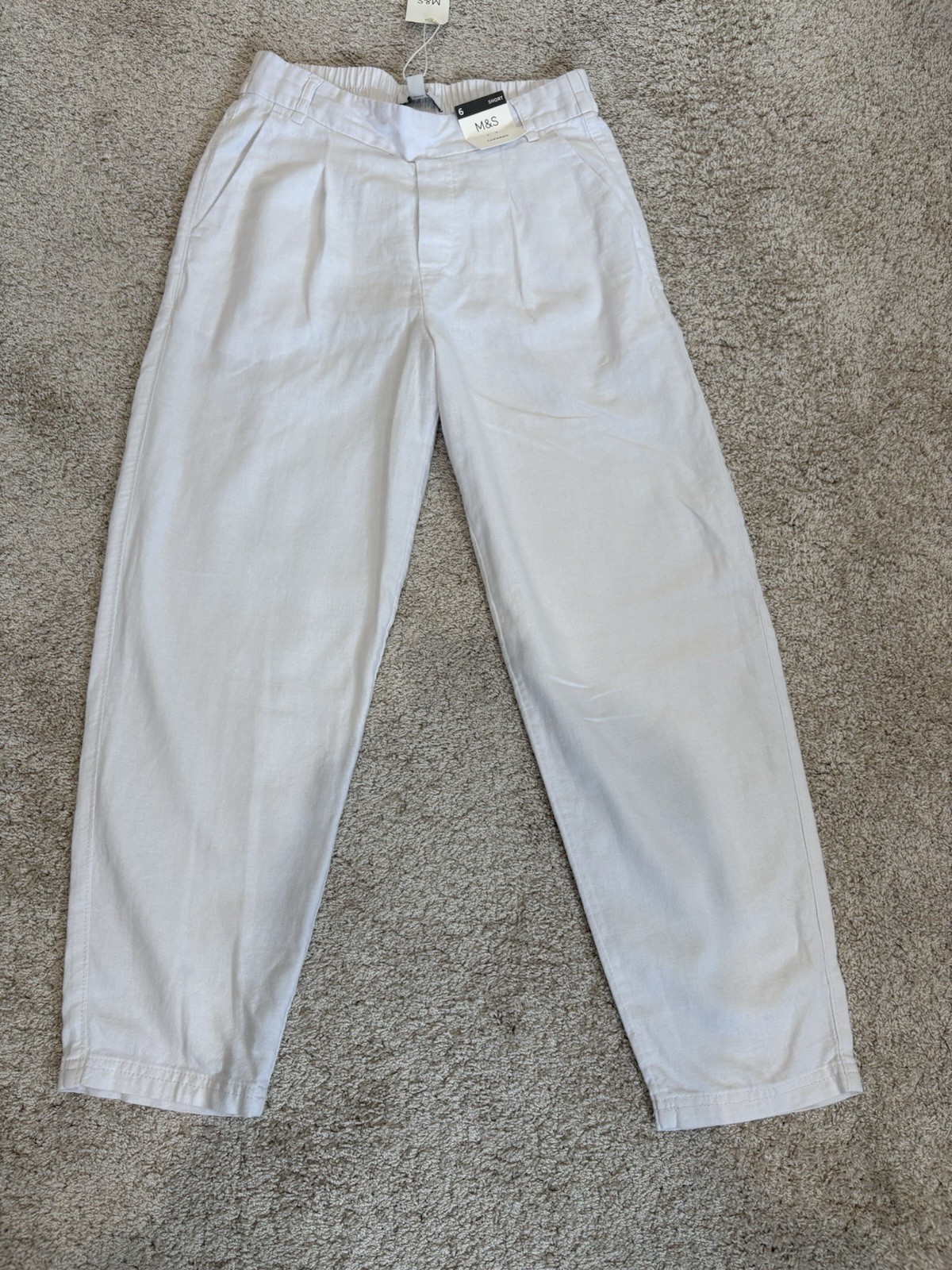 M&S collection Tapered linen rich trousers uk Petite 6 white