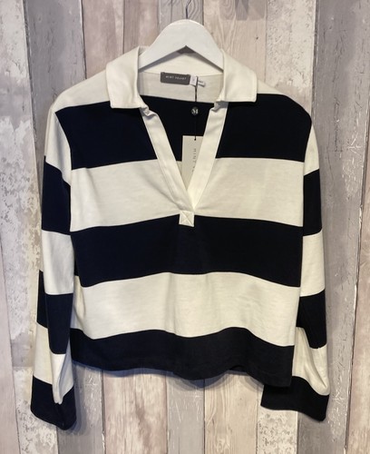 Ladies Mint Velvet Navy Striped Short Rugby Shirt New wih Tags Medium RRP £69 - Picture 3 of 6