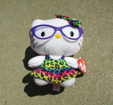 TY Beanie Babies 2017 White HELLO KITTY Purple Glasses Bow Stuffed Animal NWT