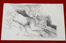 REMBRANDT VAN RIJN Drawing on paper (Handmade) signed and stamped mixed media.