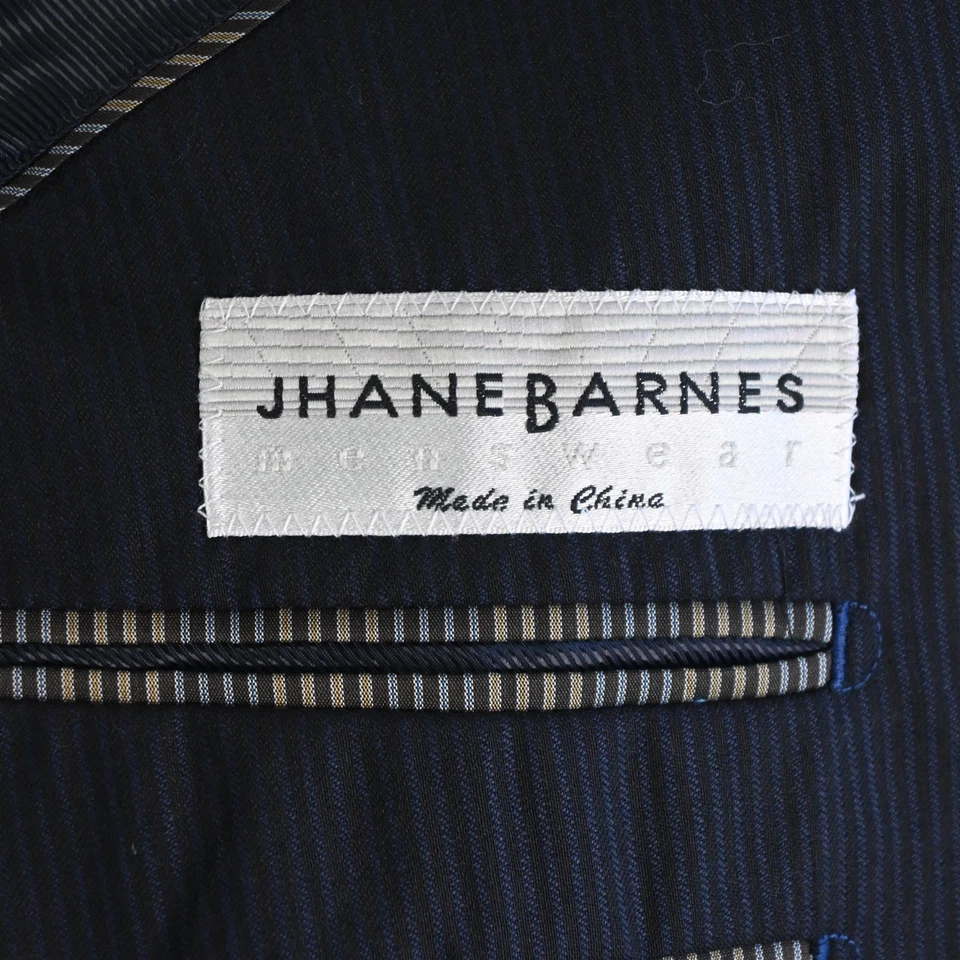 Jhane Barnes 46L 40x32 Azul Marino Rayas 100% Lana Hombres Chaqueta Pantalones Traje Foto 4 de 4