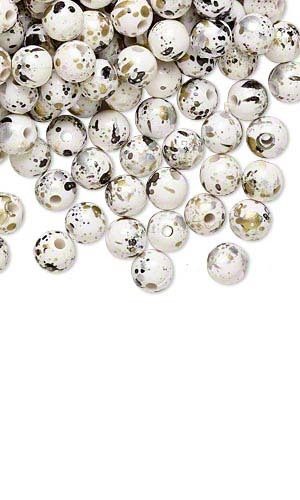 100 perlas redondas de acrílico plástico de 6 mm con manchas de pintura de oro moteado negro y plateado - Imagen 3 de 9
