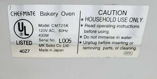 Bisagra para Horno Panadería Chefmate Máquina para Hacer Pan Modelo CM 725 CM 725K - Imagen 3 de 3