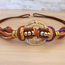 VINTAGE Bohemian Rope Belt Womens Medium Medallion Gold Ethnic Festival 80s RARE
