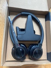 poly savi w8220 brand new unused headset w/desk platform black w/red detail