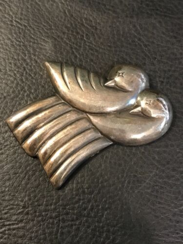 Vintage Zuni Doris or Morris Laahte Sterling Silver Lovebirds Pin Brooch
