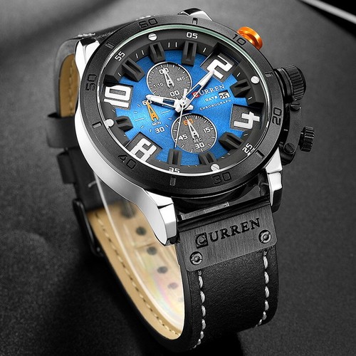 Men's Wrist Watch Army Date Military Leather Band Waterproof Quartz Watches - Picture 7 of 14