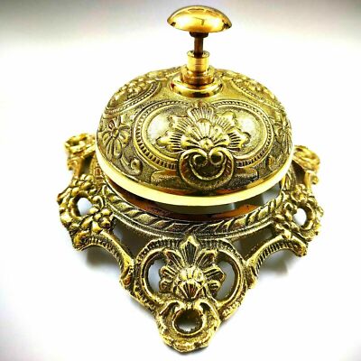 BRASS HOTEL FRONT DESK BELL SALES SERVICE COUNTER BELL ON WHEEL BASE BRASS HOTEL FRONT DESK BELL SALES SERVICE COUNTER BELL ON WHEEL BASE