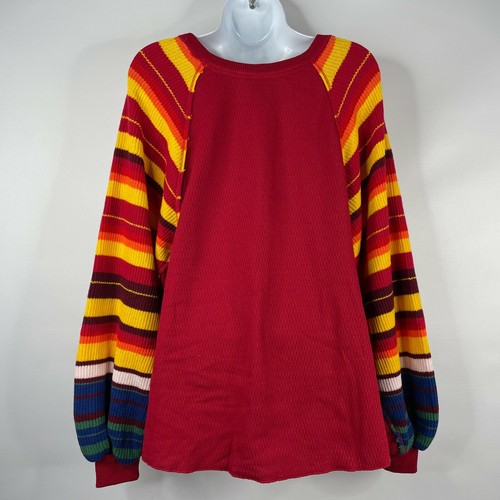Free People We The Free Rainbow Dreams rot Ballonärmel Strick Top Pullover Gr. XS - Bild 5 von 8