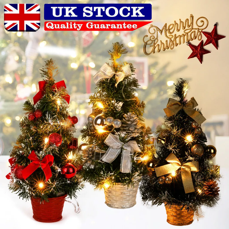 Small Christmas Tree with LED Lights Tabletop Mini Artificial Xmas Tree