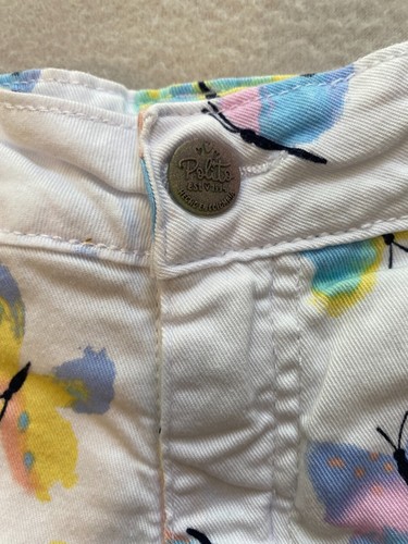 Polito Shorts Girls Size 10 White Butterfly Print Stretch Flat Front Button Zip - Picture 6 of 10