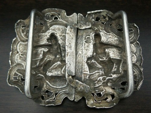 Stunning Large Antique 19th Century Oriental / Asian Solid Silver Belt Buckle - Bild 7 von 8