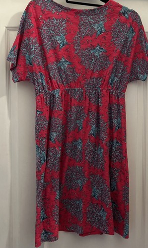 Women's Lilly Pulitzer Coral Reef V-Neck Red Blue A-Line Dress Large Short Sleev