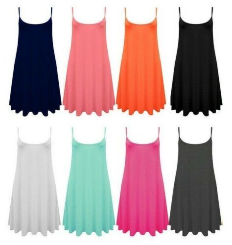 Damen schlicht Cami Riemen ausgestellt Schaukelkleid Camisole Sommerweste Top - Bild 3 von 25