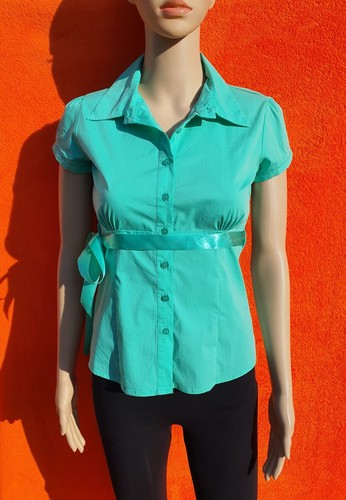 Damen Mädchen Bluse Sommer Gr. XS Wie Neu Türkis Elegant Schleife Amisu ( 1303 ) - Bild 1 von 6