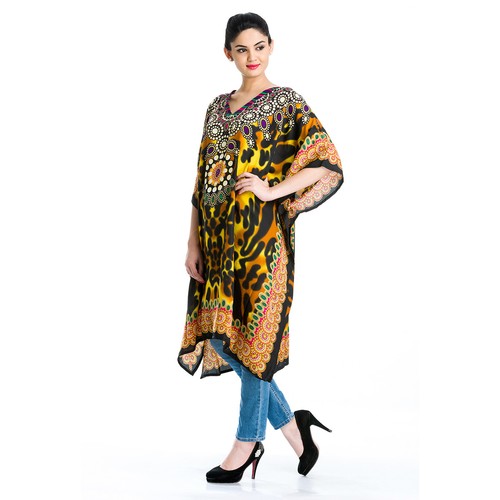 Women Plus Size Loose Kaftan Tunic Dress Hippy Kimono Sleeve Caftan Tunic Tops - Picture 474 of 809