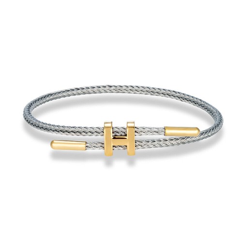 Titanstahl Armband H-förmig Drahtseil Hartgold Schmuck Schnalle Damen Herren - Bild 35 von 46