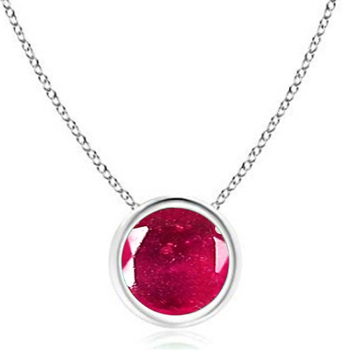 Solid 14KT White Gold 1.15Ct Round Shape 100% Natural Burmese Red Ruby Pendant