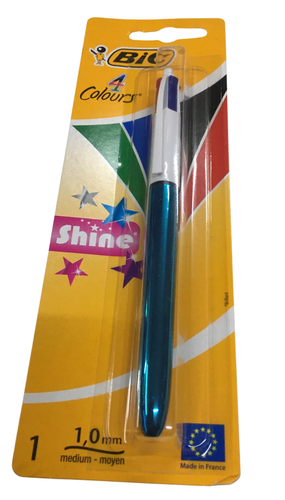 #BIC 4 Colour Ink "Shine" ~ Metallic Blue Barrel Ballpoint Pen *NEW & SEALED* - Picture 3 of 3
