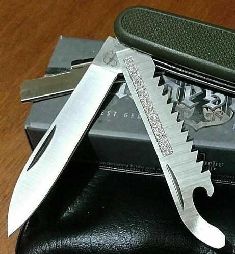 SWISS STYLE BUNDESWEHR HUNTING POCKET KNIFE W/ CASE MILITARY HOBO HACK SAW ! - Picture 5 of 6